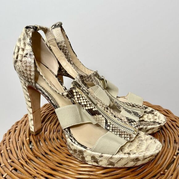 Alexandre Birman Snakeskin Platform Zip Heels Snake 9‎ B 40 Sexy Natural - Picture 1 of 8